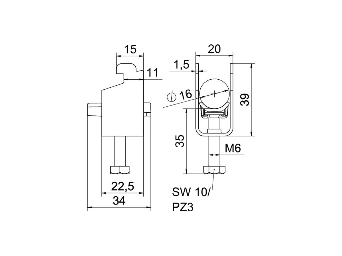 Schnellverleger BET 2056 N-Fuss Kunststoff 12…16mm 1×Kabel Stahl tfZn