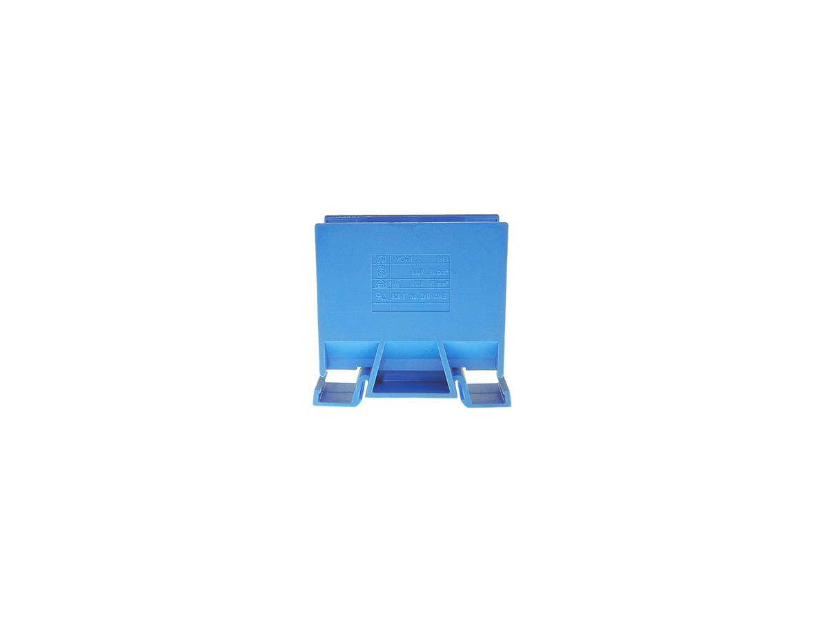 Abzweigklemme Woertz 35…70mm² 192A 800V Schraubanschluss 2×1 TH35 blau