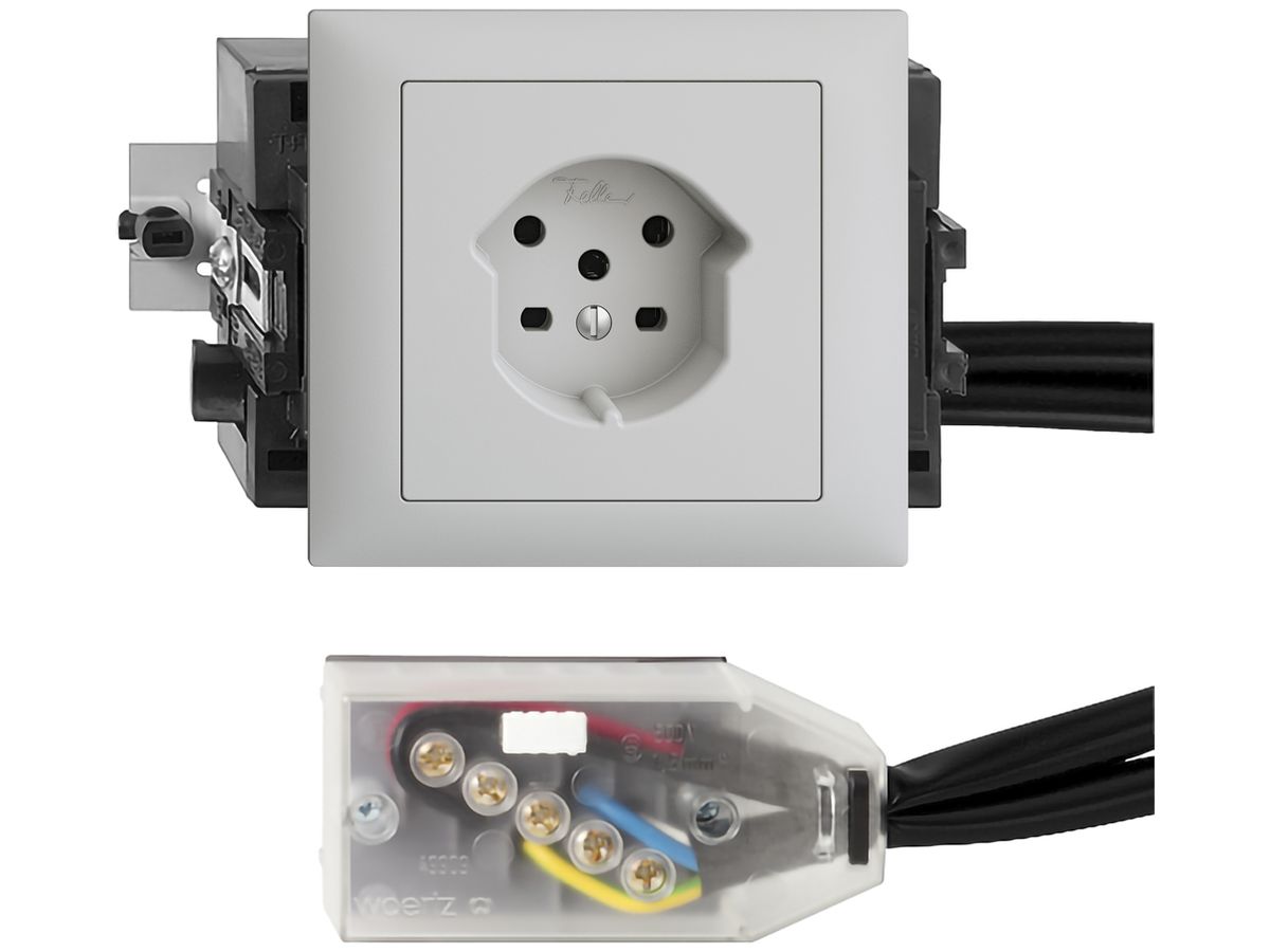 EB-Steckdose EDIZIOdue T15 hellgrau 49…69mm für Flachkabel Technofil