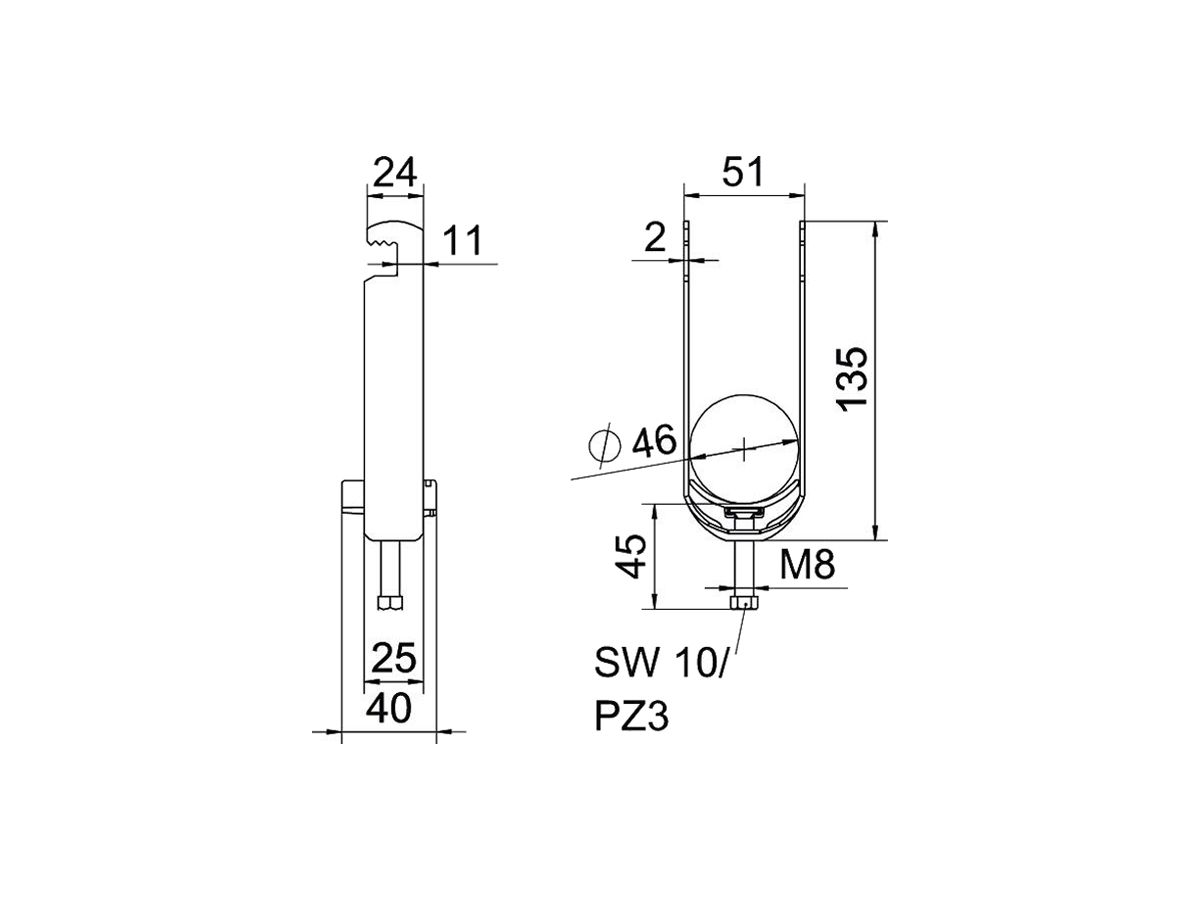 Schnellverleger BET 2056 F-Fuss Kunststoff 40…46mm 2×Kabel Stahl tfZn