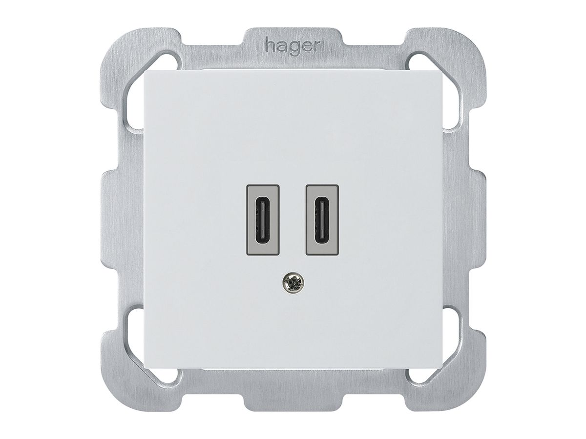 UP-USB-Ladesteckdose Hager kallysto C-C 20W 5V 77×77mm weiss