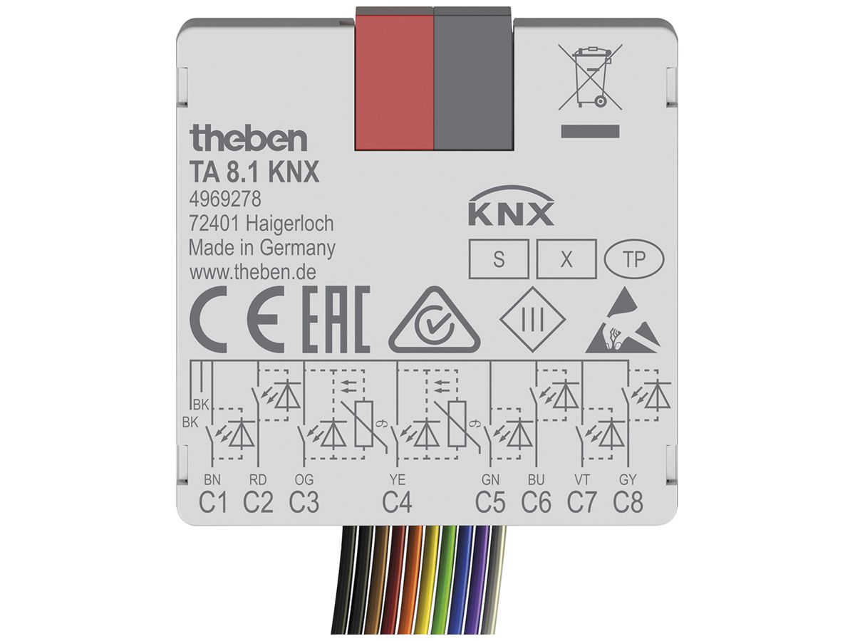 EB-Ein-/Ausgangs-Modul KNX Theben TA 8.1 8-Kanal 5VUC 38×37.3×12.4mm