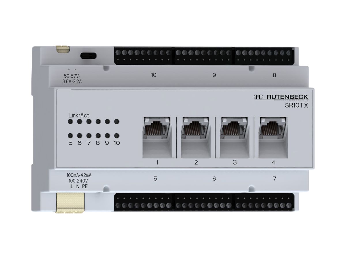 REG-Gigabit-Switch Rutenbeck SR 10TX GB PoE, 4×/6×RJ45, 8TE