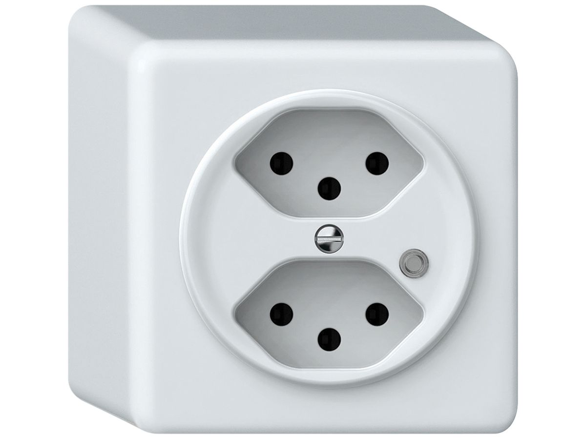 AP-Steckdose origin 2×Typ 13 bel.grün 10A 230V 88×88×54mm weiss