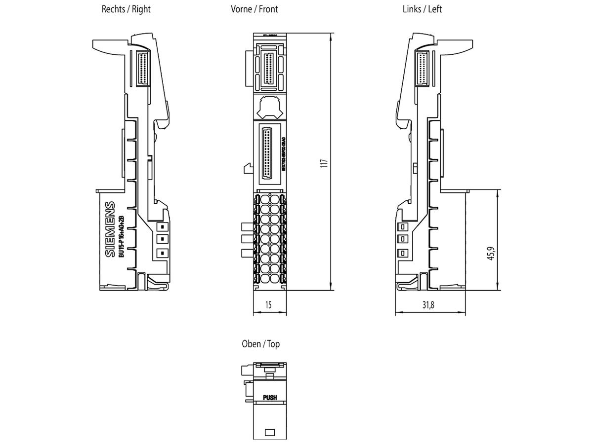 SPS-Basiseinheit Siemens SIMATIC ET200SP A0 BU15-P16+A0+2B, Push-In, 10 Stk