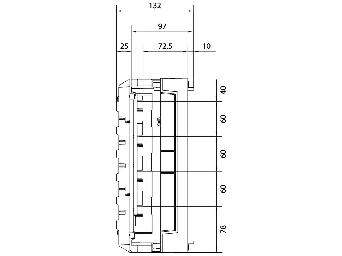 Baustein Hager univers N 300×250mm für 2 Trenner DIN00 auf Sammelschiene 60mm