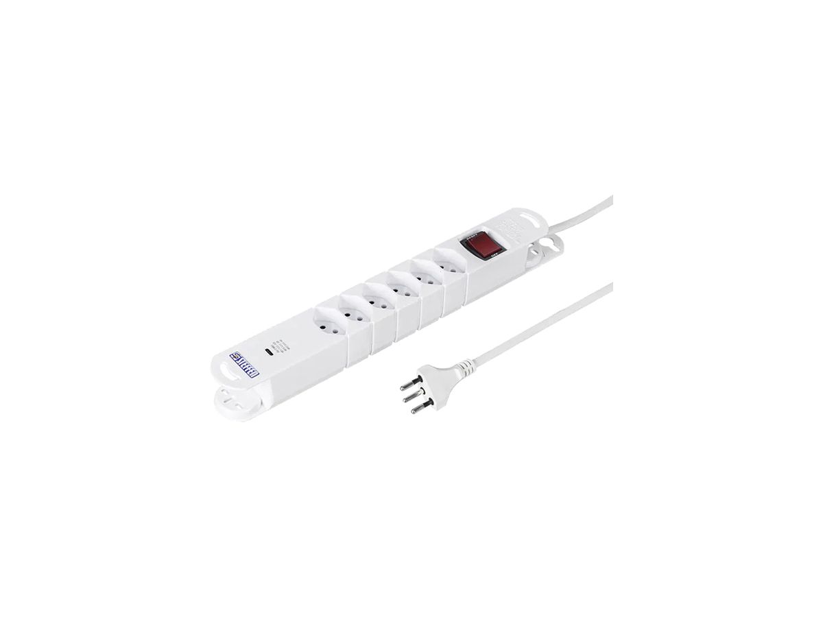 Steckdosenleiste A. Steffen VARIABL 10A 6×T13 + 1×USB-C PD mit Schalter weiss