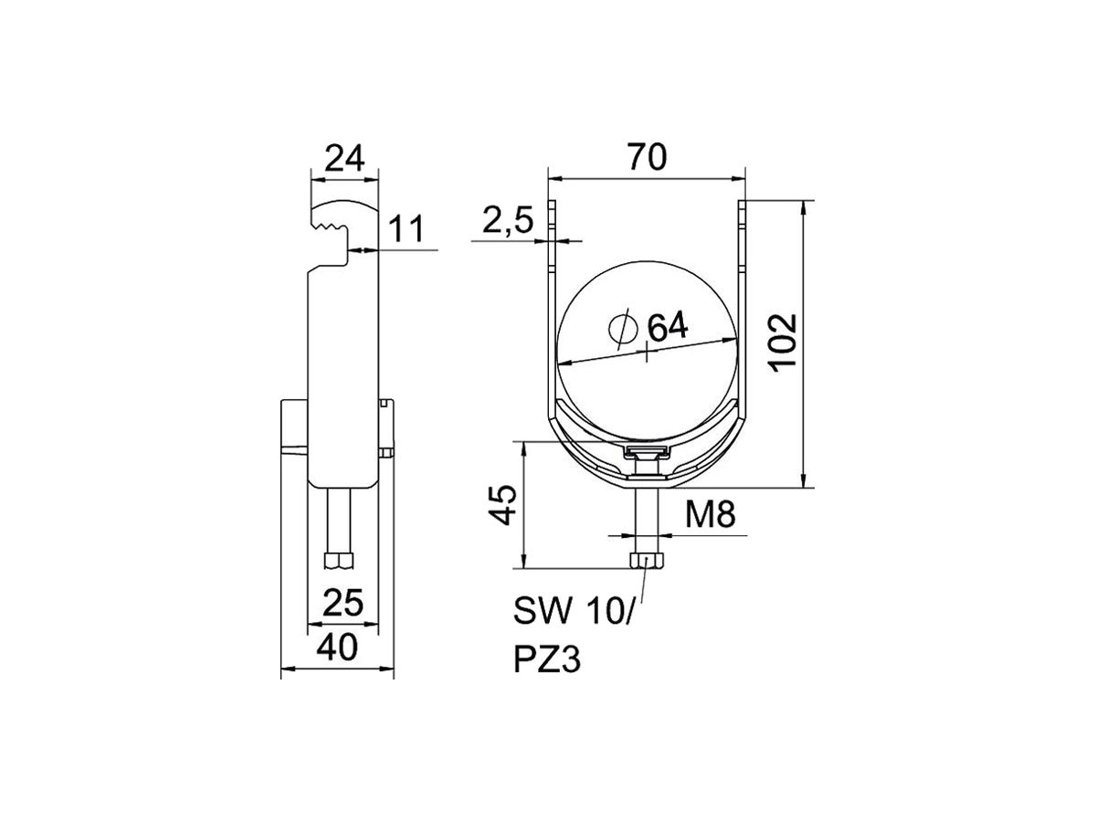 Schnellverleger BET 2056 F-Fuss Kunststoff 58…64mm 1×Kabel Stahl tfZn