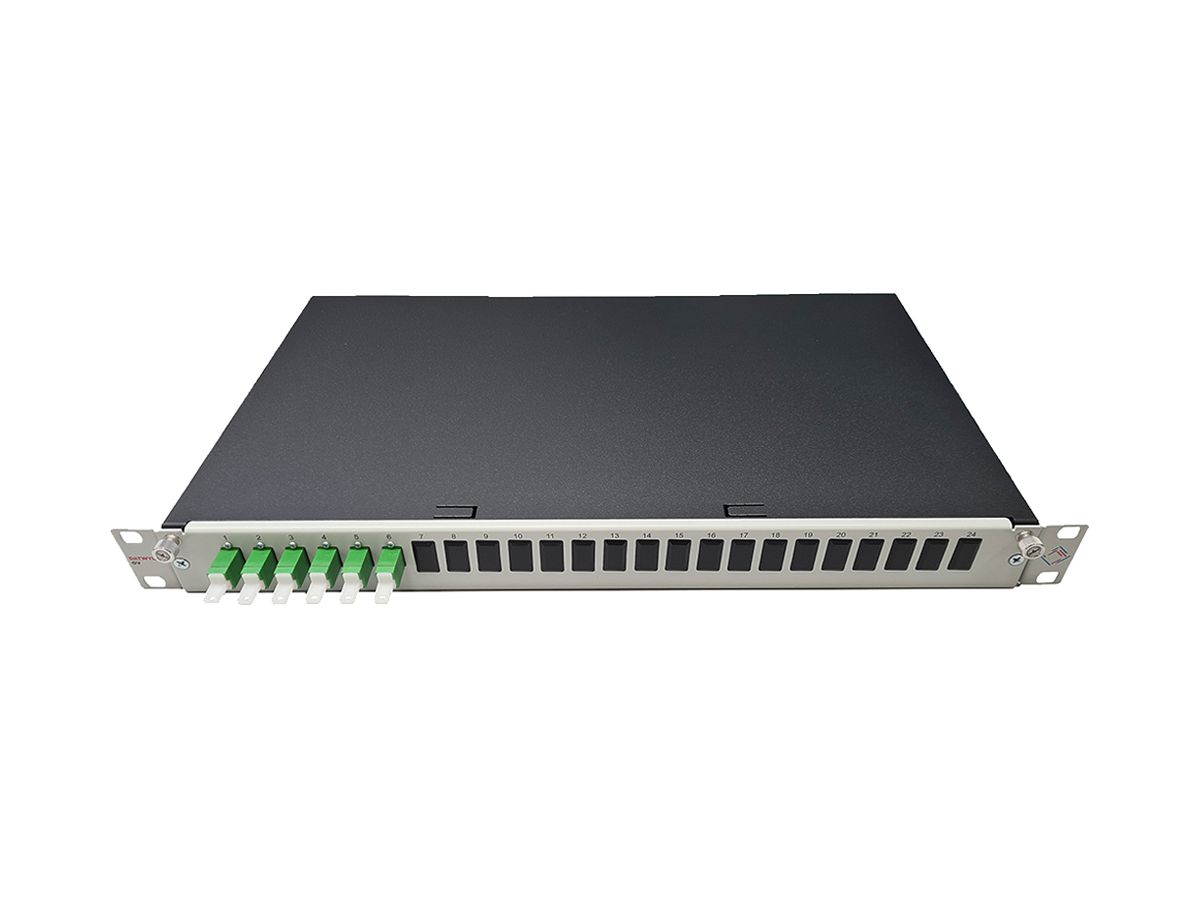Breakoutbox 19" Dätwyler OV-SV 6×LSH/APC grün OS2 vertikal 1HE grau