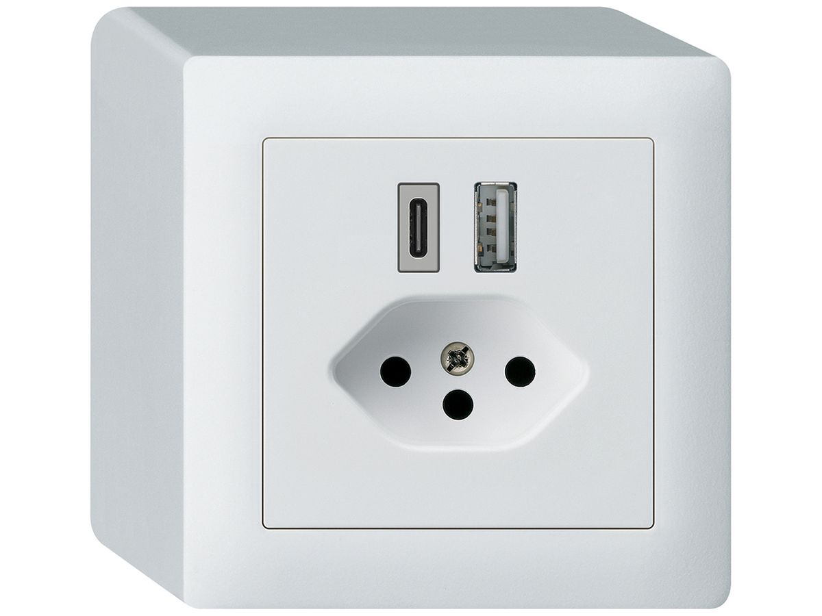 AP-USB-Ladesteckdose kallysto 18W PD 1×Typ A 1×Typ C T13 AP-Gehäuse weiss