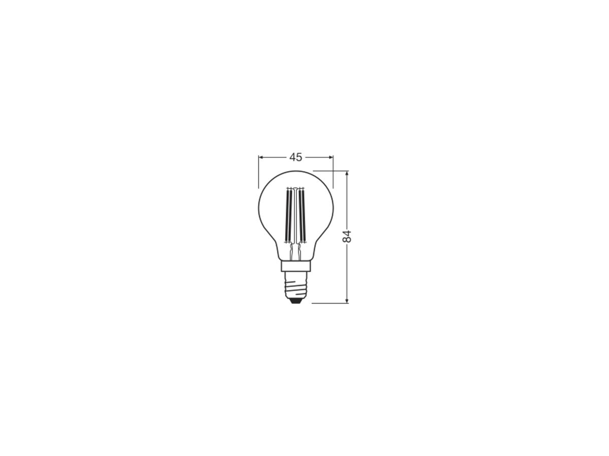 LED-Lampe LEDVANCE CLASSIC P E14 2.5W 470lm 827 DIM klar Ø45×84mm