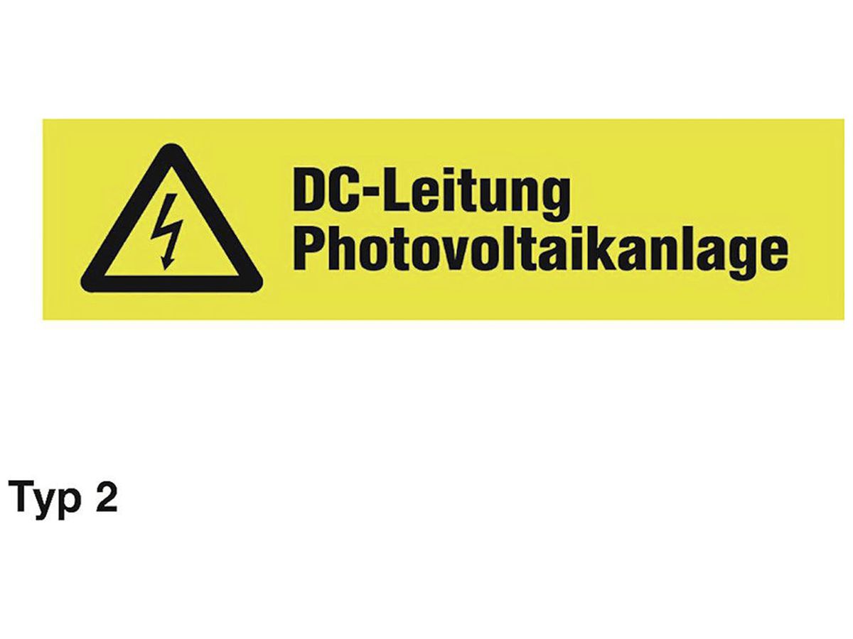 Etikette Plica EET UV SO Typ 2 "DC-Leitung Photovoltaikanlage" 25×90mm gelb