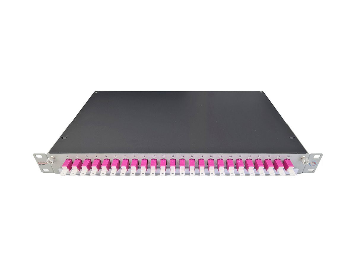 Spleissbox 19" Dätwyler OV-CH 24×LSH/PC violett OM4 vertikal 1HE Silber