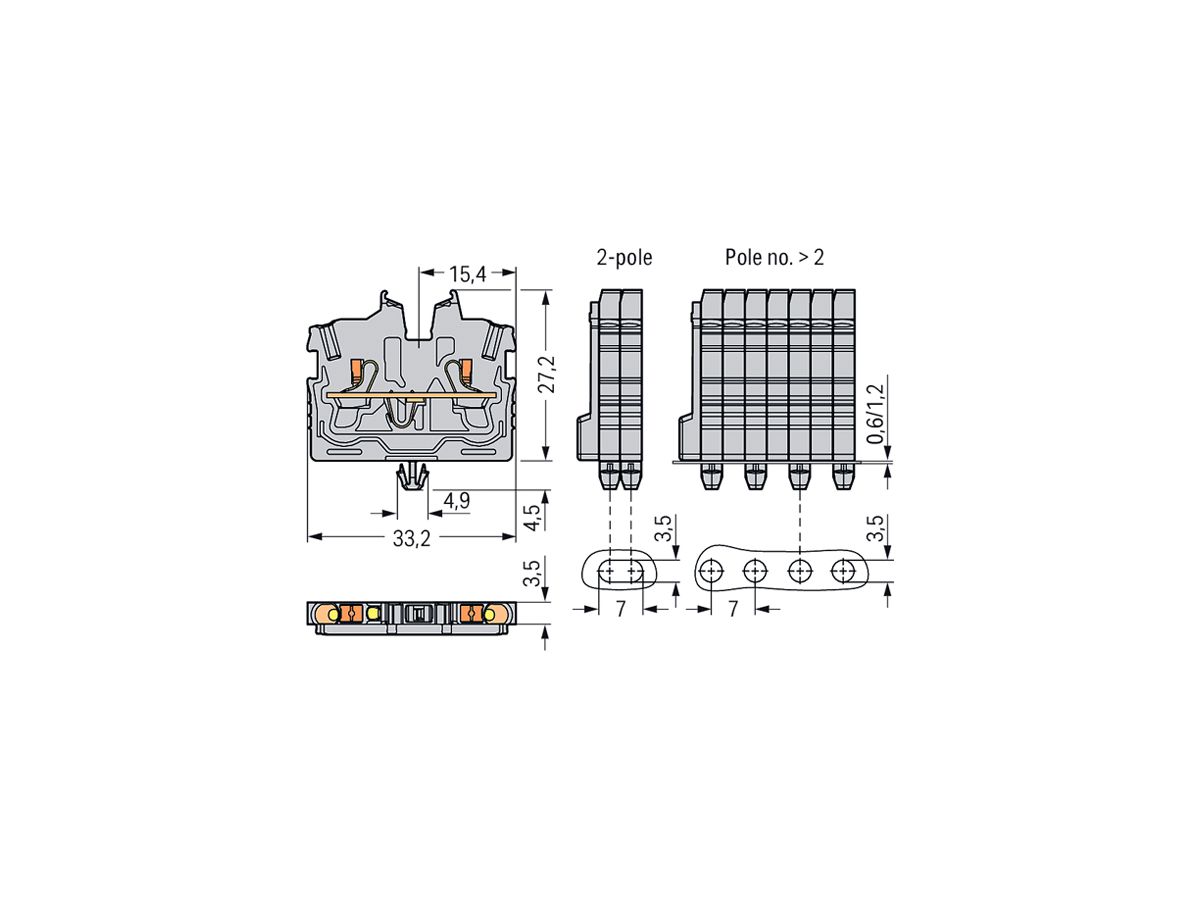 Durchgangsklemme WAGO TOPJOB-S 2250 1mm² 2L mit Rastfuss grün/gelb