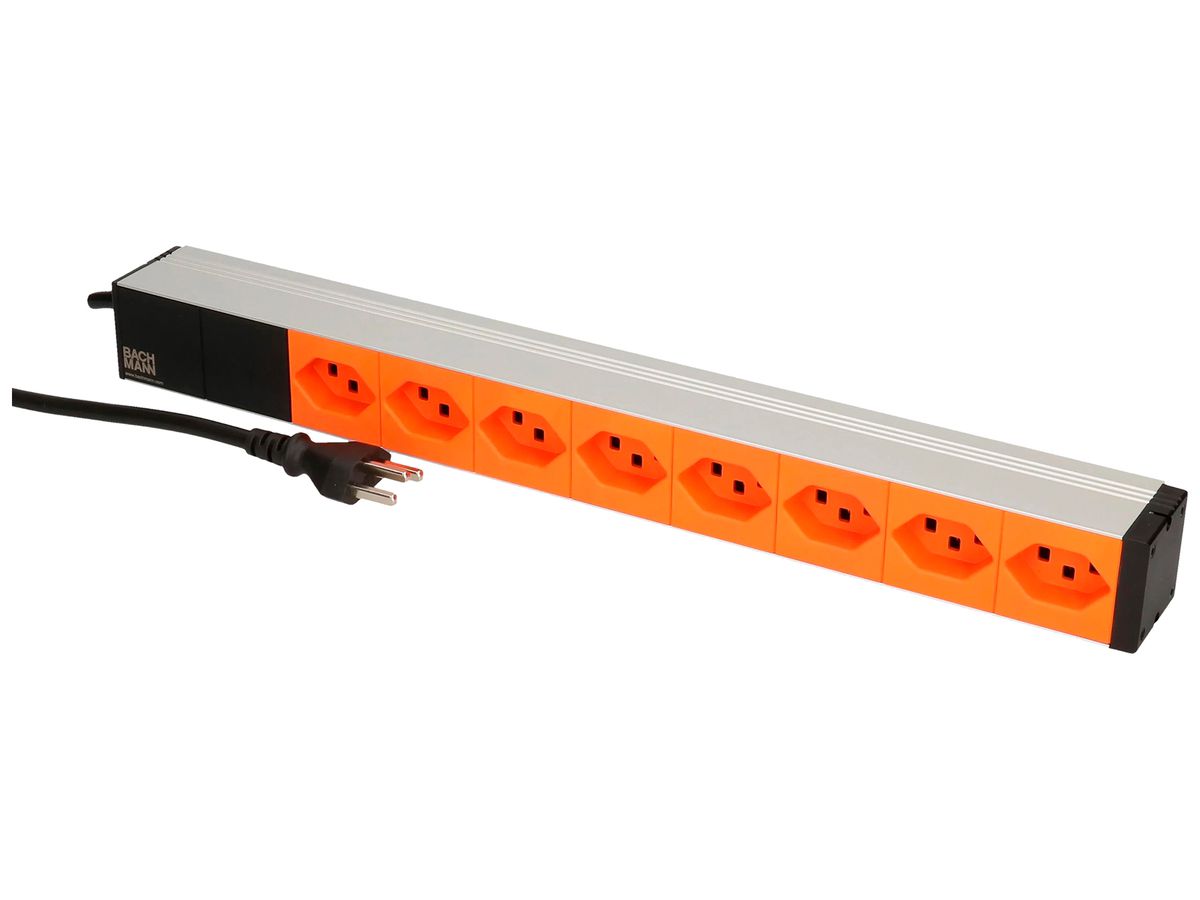Steckdosenleiste 19" MH 8×T23 1HE, Td 3×1.5mm², 3m, alu/orange