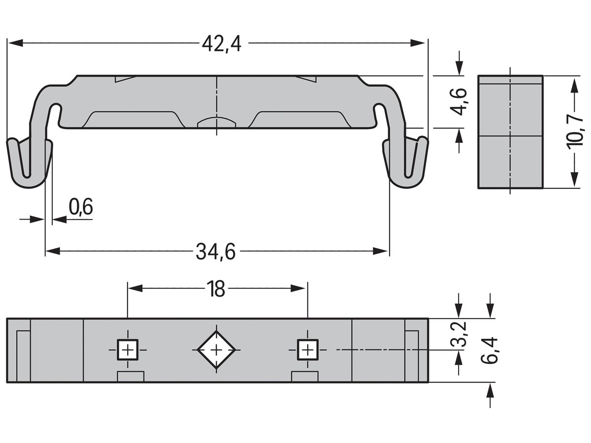 Montagefuss WAGO 6.4×42.3×10.8mm grau