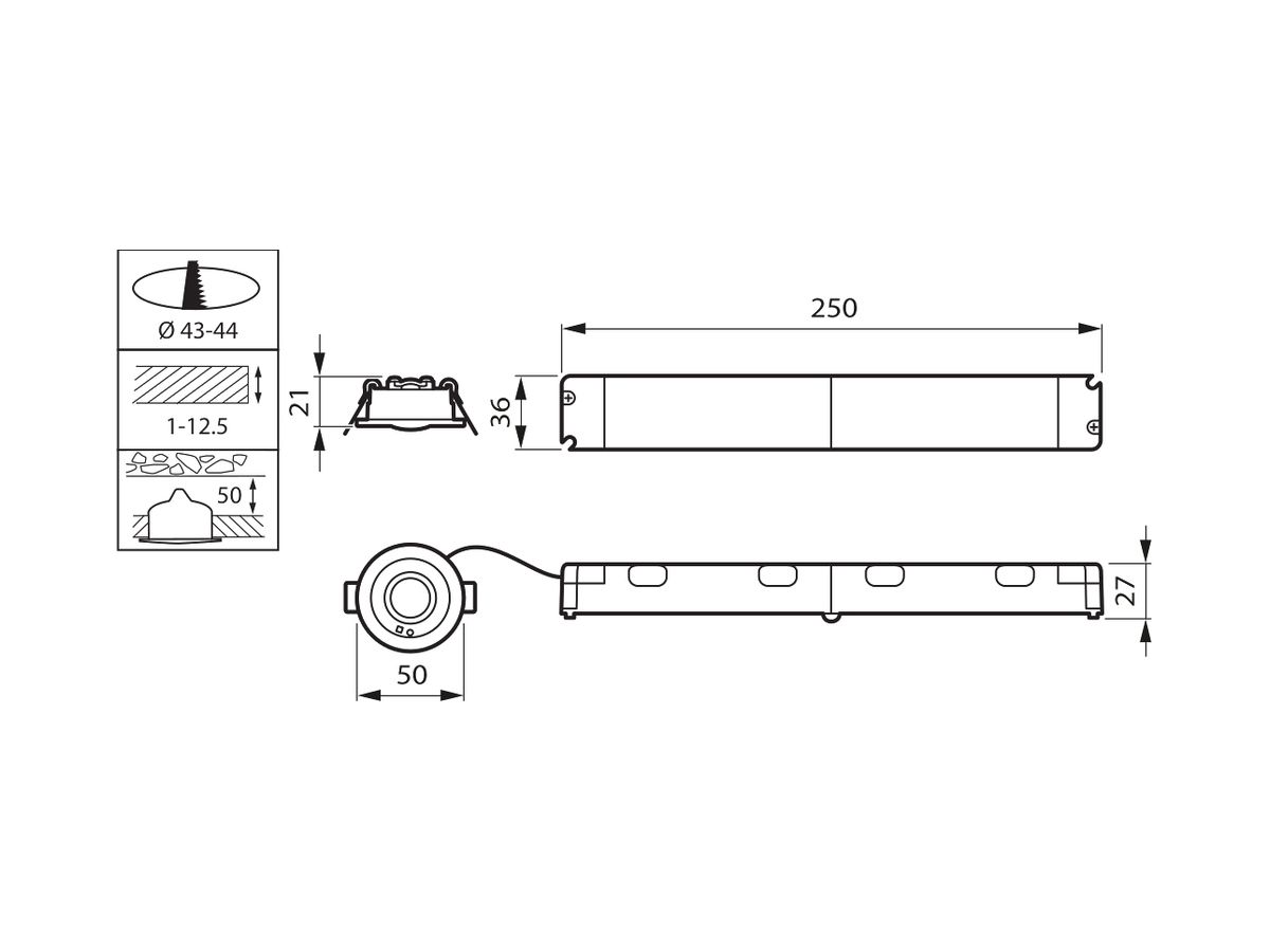 EB-LED-Sicherheitsleuchte Philips EM150B 2W 135lm 6500K bat 3h ST Ø50×21mm weiss