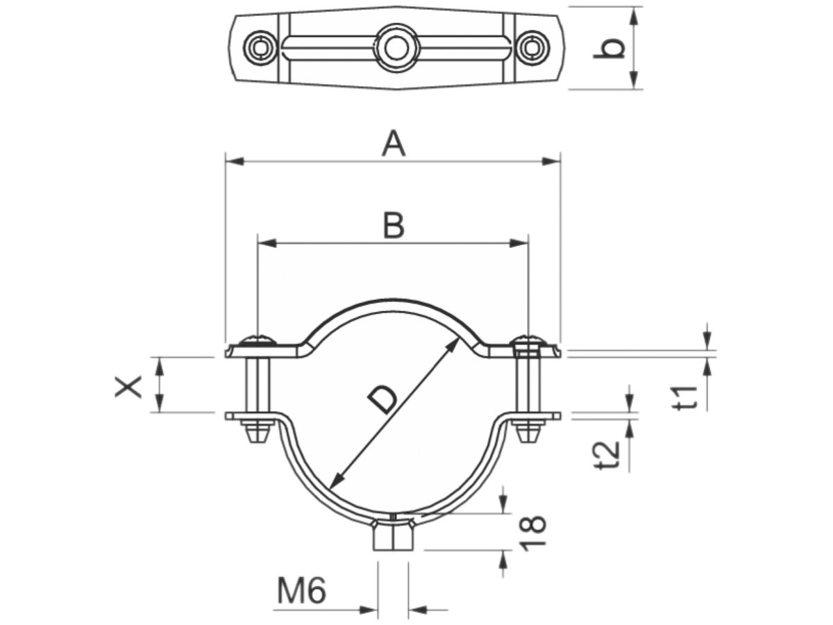 Rohr-/Kabelschelle Bettermann, mit Gewinde M6, Ø8…10mm, V2A, 1.4301