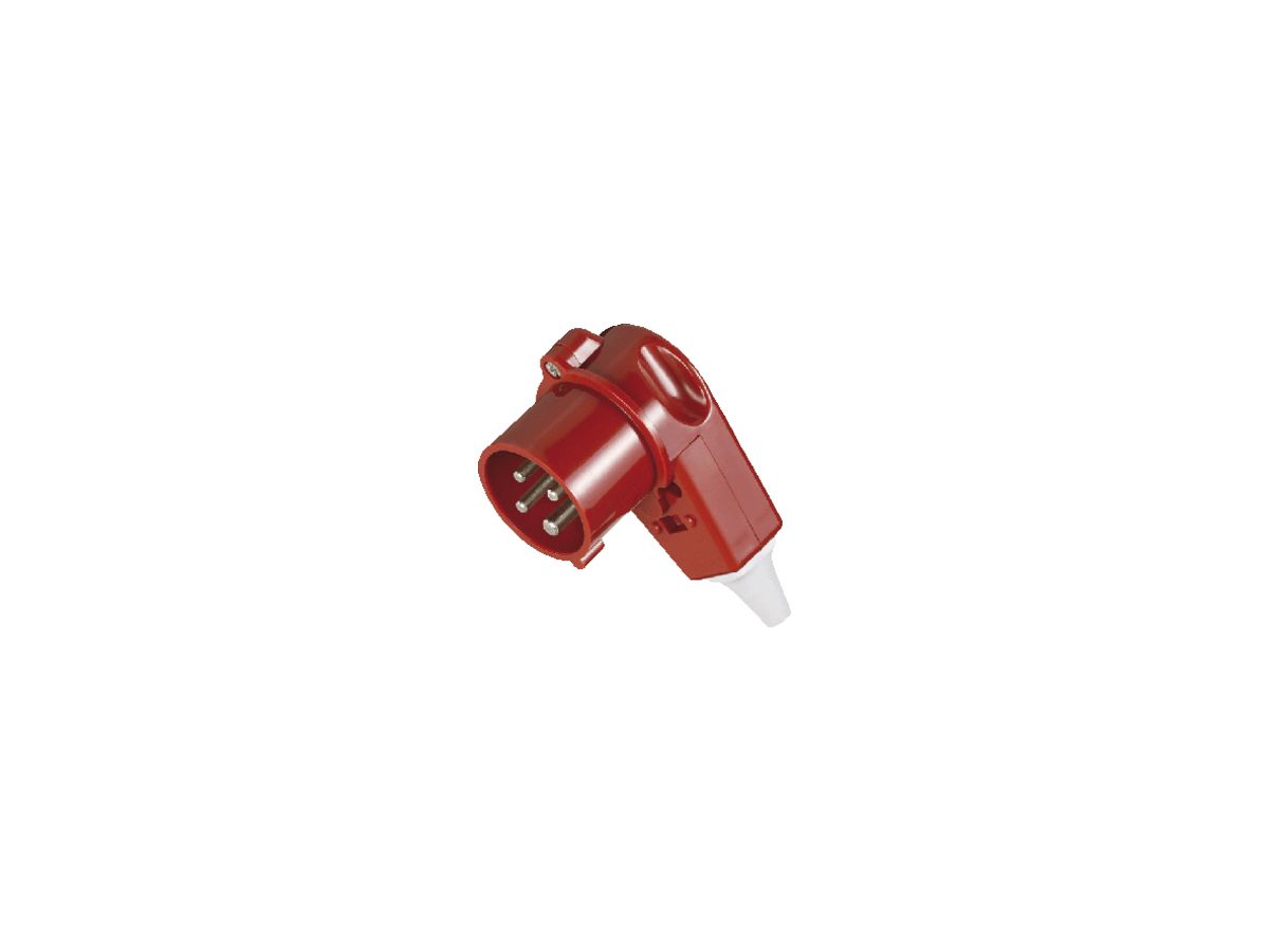 Winkelstecker CEE 32A 4P 6h 400V rot mit Kabelknickschutz