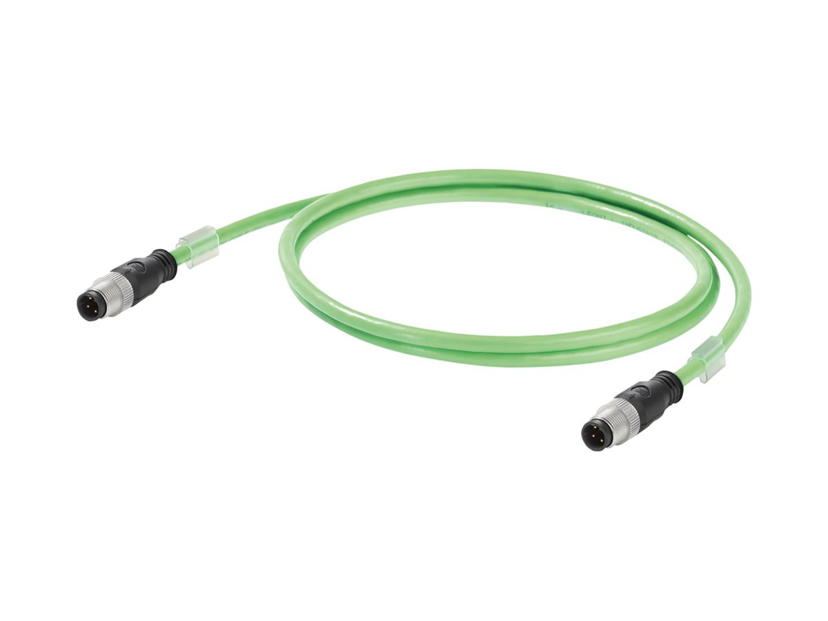 Schleppkettenkabel Weidmüller Cat.5 PUR 2×M12 Stift gerade 0.5m grün
