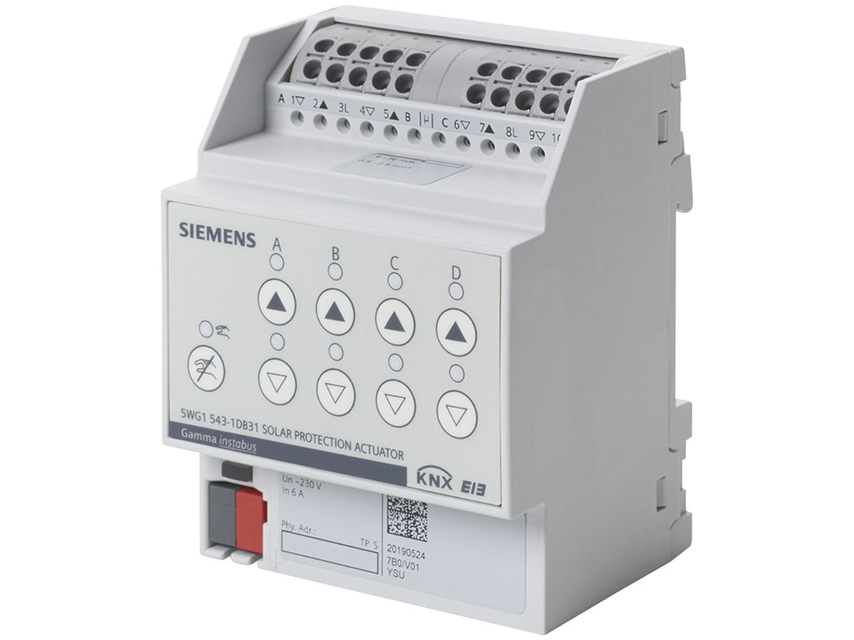 REG-KNX-Sonnenschutzaktor Siemens N 543D31, 4×230VAC 6A