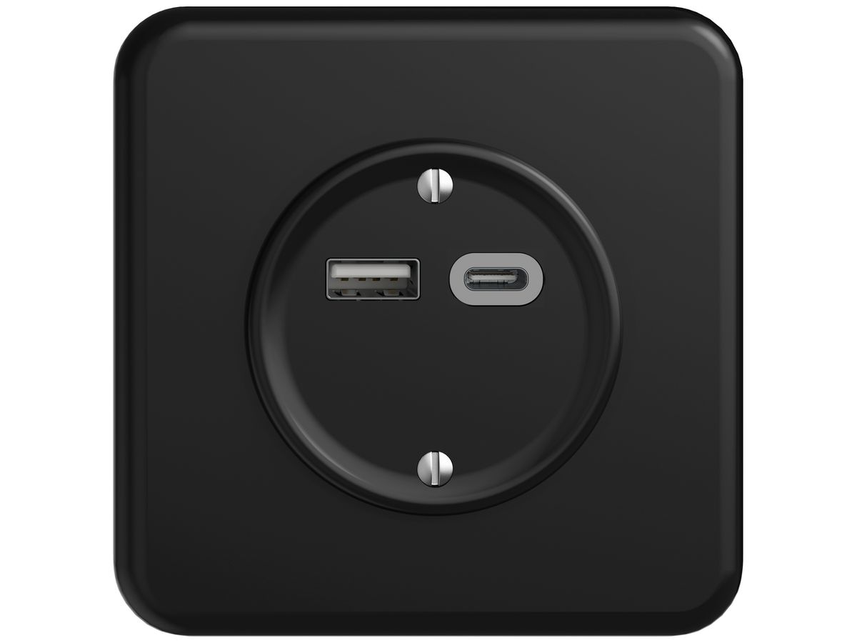 UP-USB-Ladesteckdose STANDARDdue SNAPFIX® 230V AC 18W 1×USB TypA 1×USB TypC sz