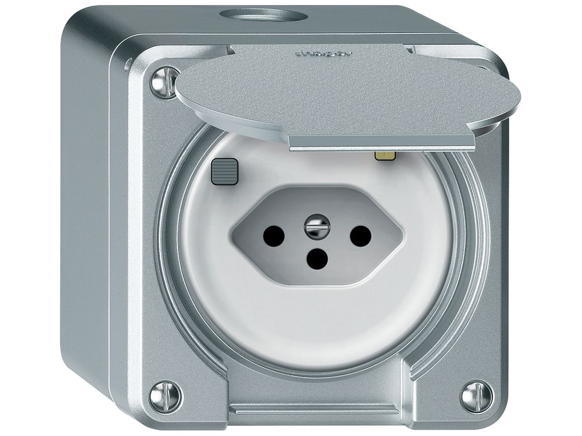 AP-Steckdose FI robusto 1×T13 30mA 10A 250V 86×86mm IP21 Aluminium