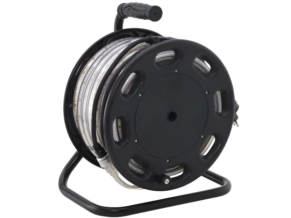 LED-Lichtband 25m auf Trommel u.Griff - 4000K, IP65, 230VAC, Zuleitung 1,5m