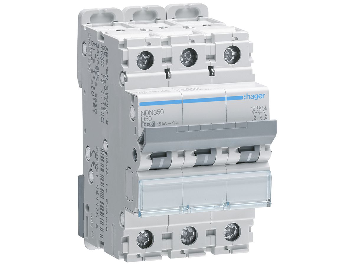 Leitungsschutzschalter Hager MCB 3P 415V Typ D 50A Icn 10kA Icu 15kA 3TE