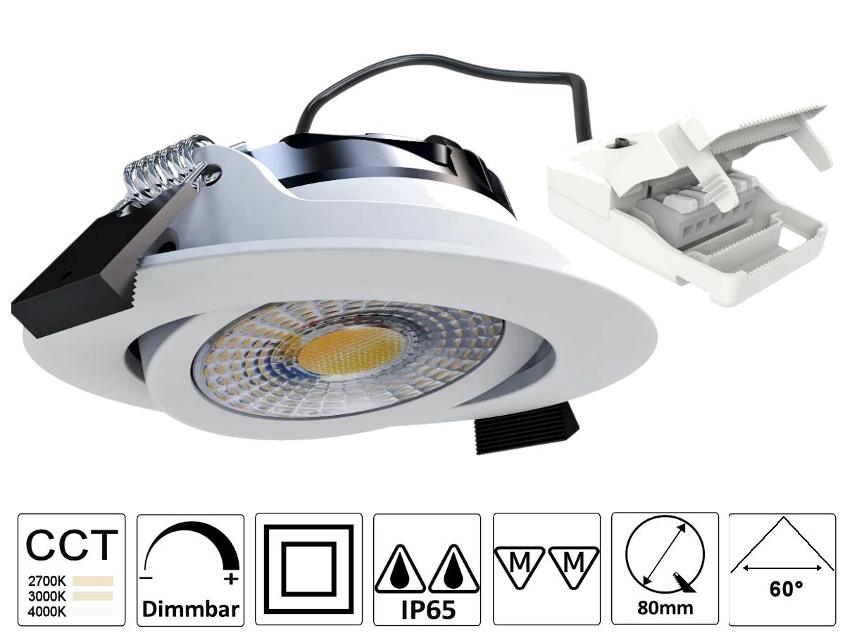 EB-LED Spot MILO 5W/8W ws 3CCT IP65 - 110lm/W,2700/3000/4000K,dimmbar 75-85mm