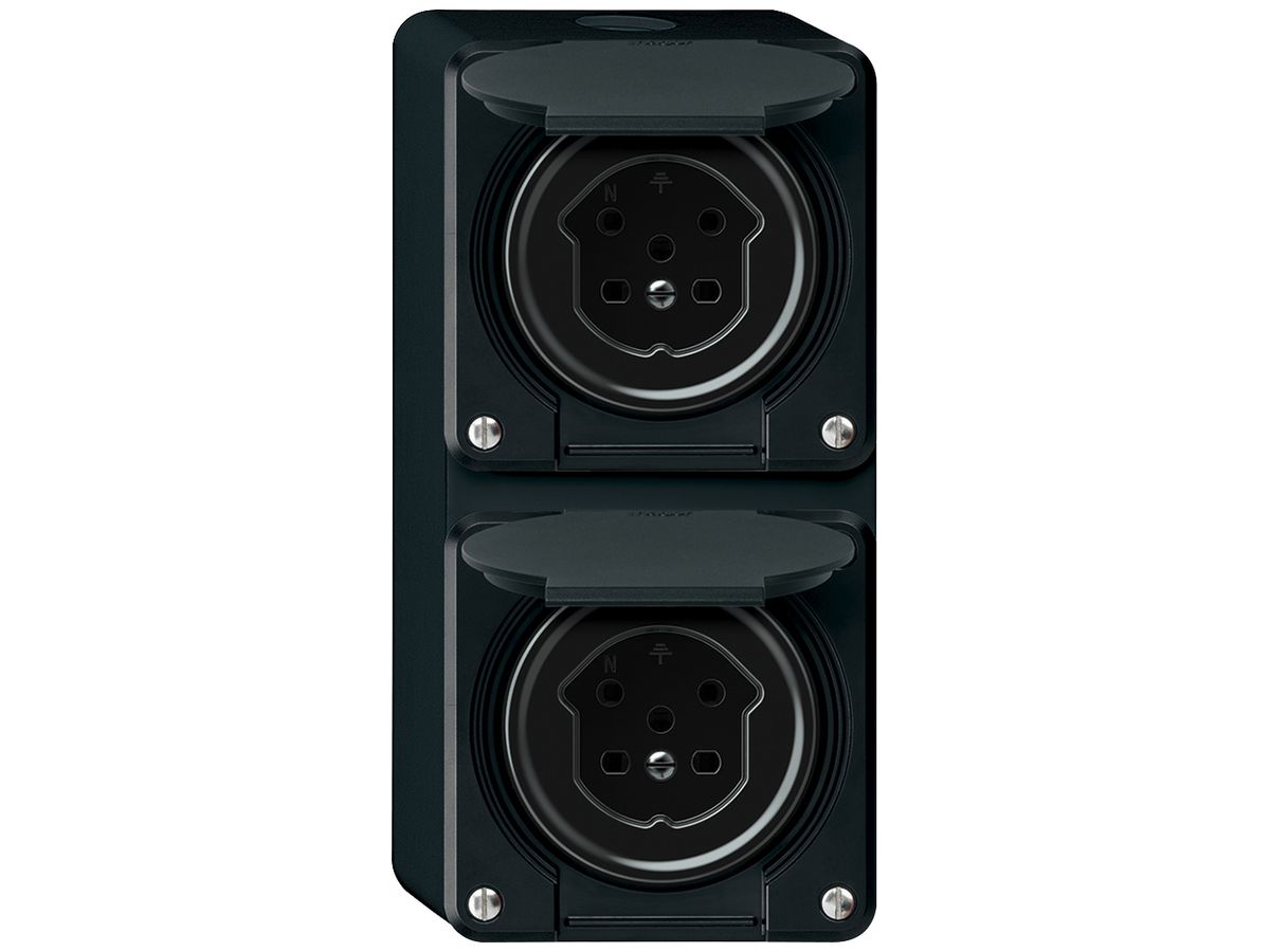 AP-Kombination robusto 2×Steckdose T15 86×146mm schwarz