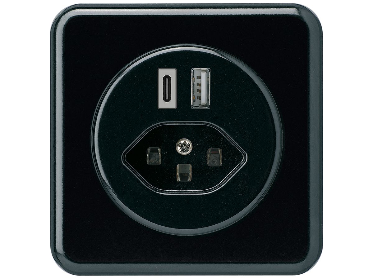 UP-USB-Ladesteckdose basico 18W PD 1×Typ A 1×Typ C Typ 23 m.Abdeck-&Befest. sz