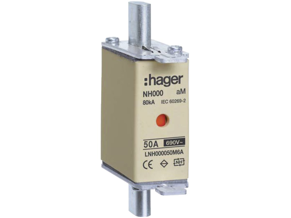 NH-Sicherung Hager DIN00 690VAC 50A aM Doppelkennmelder rostfrei