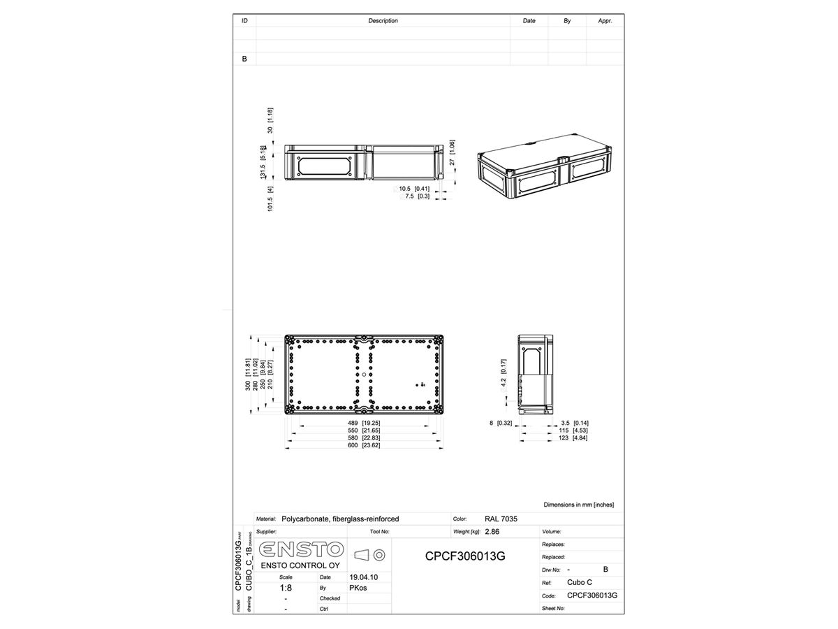 App.-Geh.RW CUBO C 300×600×130 CPCF G OHI CP 1H grau