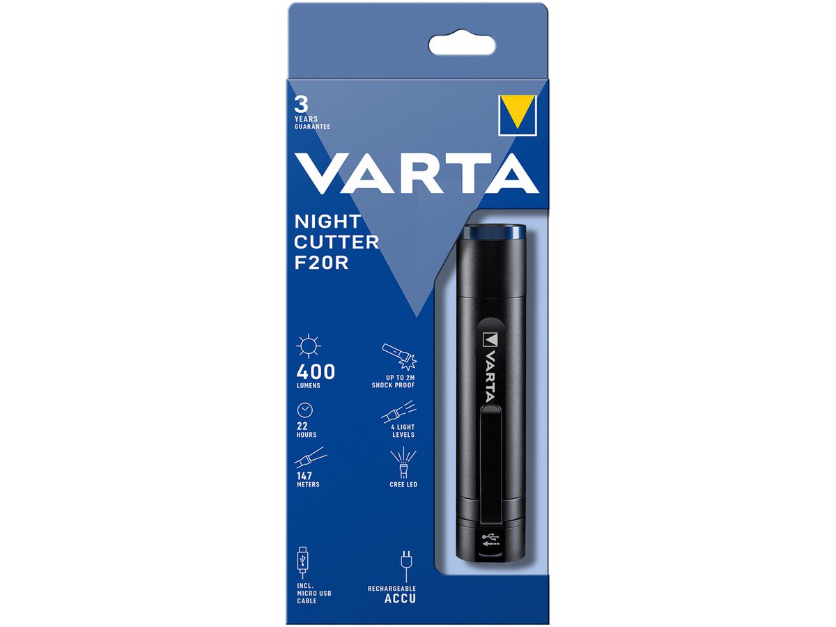 LED-Taschenlampe VARTA Night Cutter F20R 400lm, mit Akku via USB, 22h, IPX4