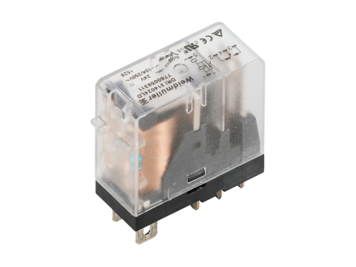 Relais Weidmüller, 24VDC, LED grün, Freilaufdiode, 1 Wechsler, 250VAC, 10A