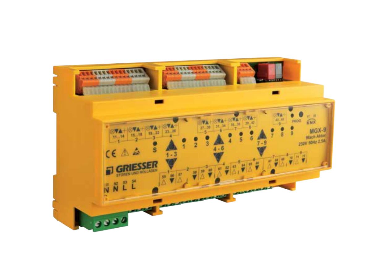 KNX Jalosuieaktor 9-fach Griesser MGX-9 - für 9 Motoren, 230V, REG 9TE, IP10