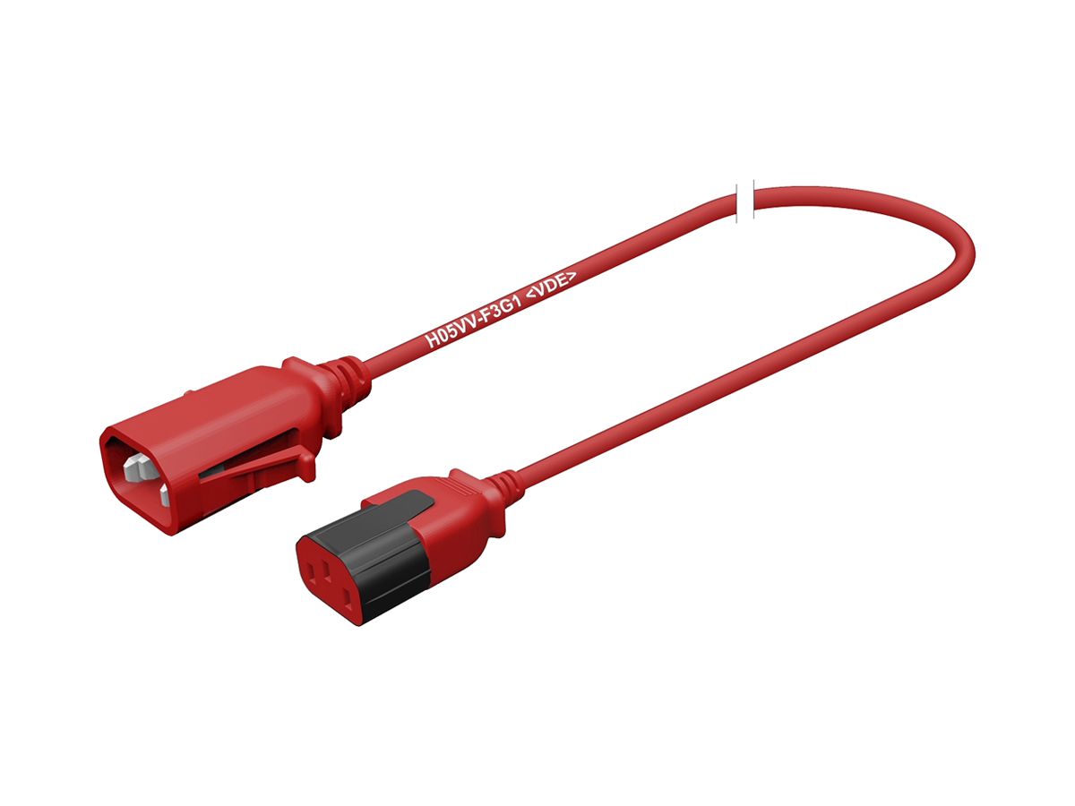 Apparatekabel Stecker C14 Buchse C13 verriegelt 3×1mm² 250VAC/10A rot 0.5m