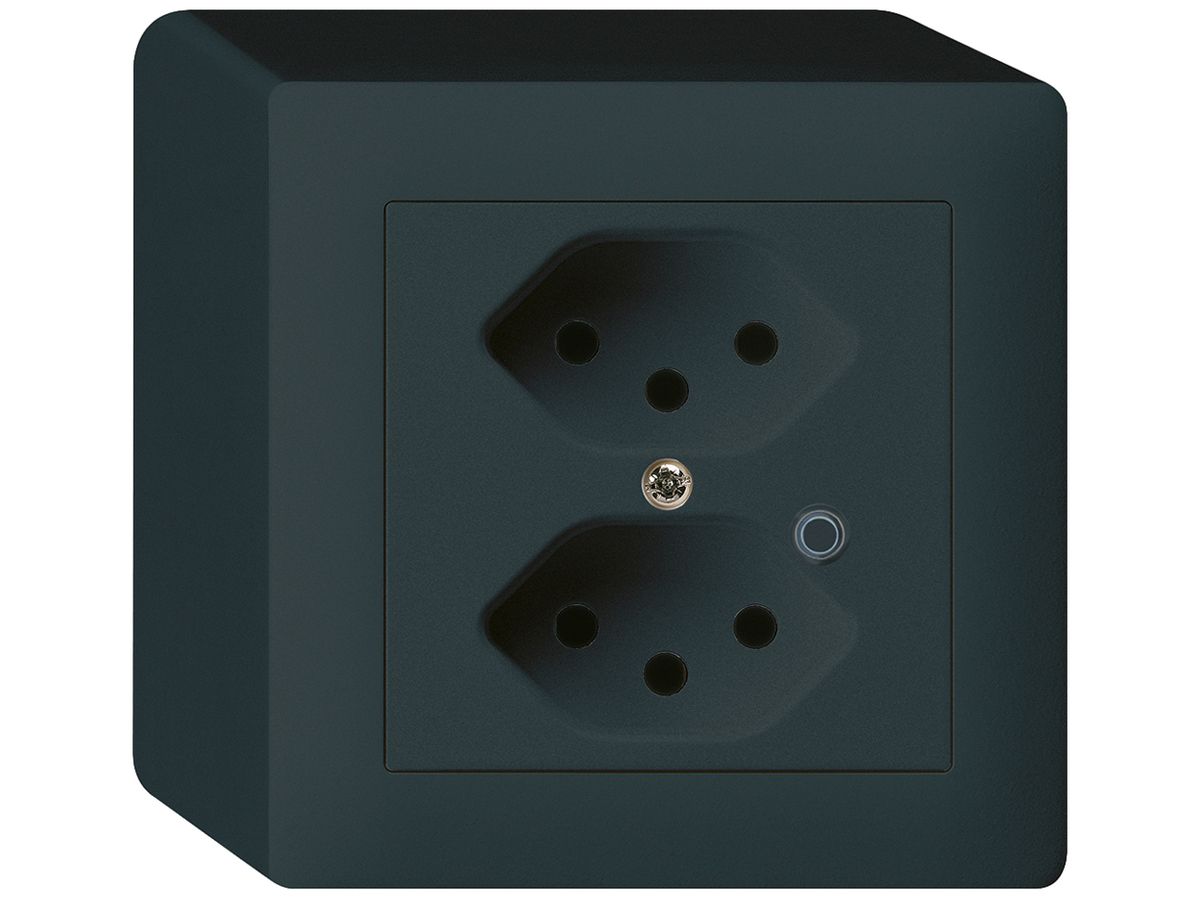 AP-Steckdose Hager kallysto 2×T13 beleuchtet Q schwarz