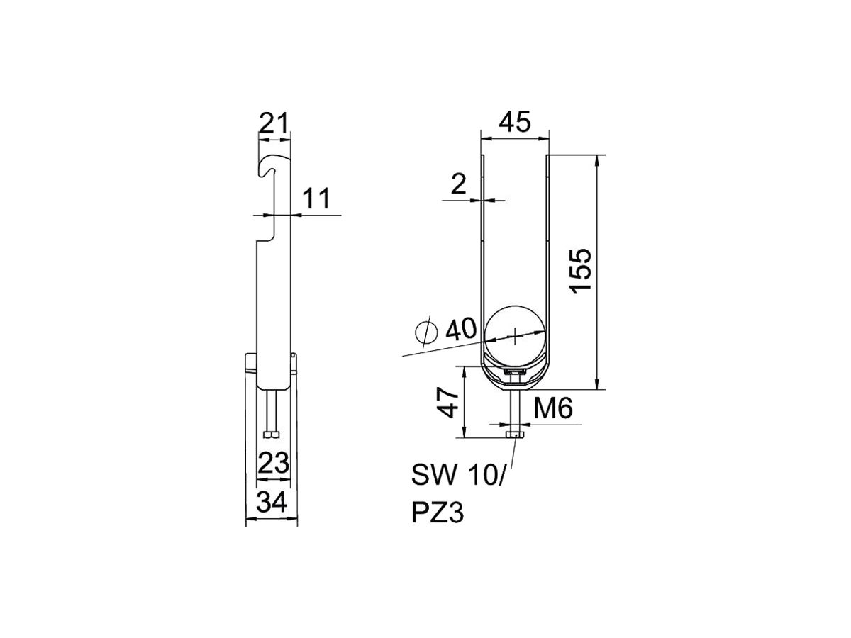 Schnellverleger BET 2056 W-Fuss Kunststoff 34…40mm 2×Kabel Stahl tfZn