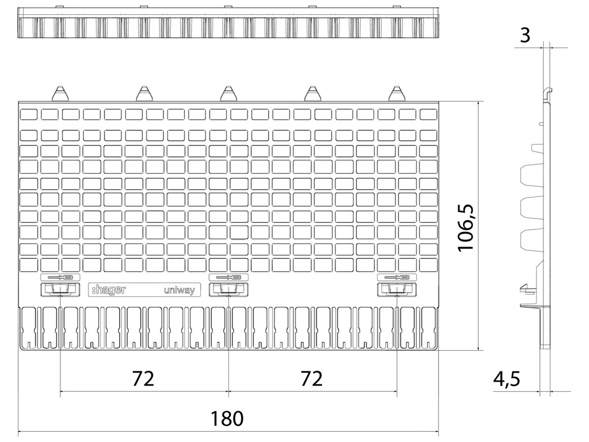 Berührungsschutzgitter Hager uniway für Stecksockel 180mm 20 Steckplätze