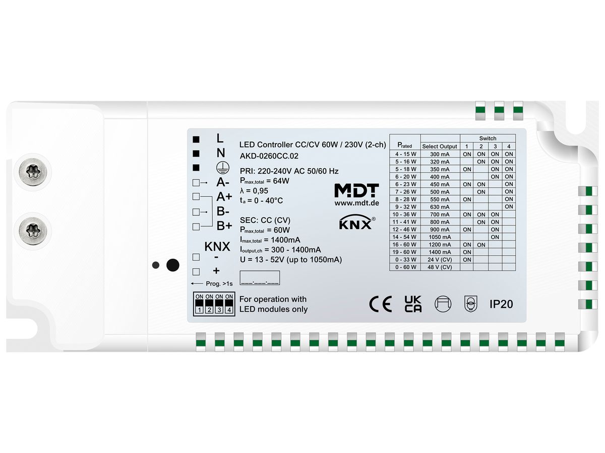 LED-Betriebsgerät KNX MDT AKD-0260CC.02 2-Kan 60W 220…240V