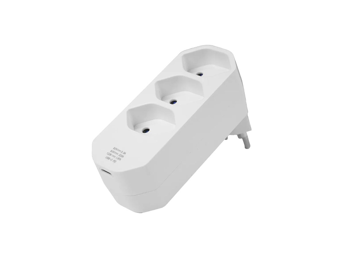 Mehrfachstecker A. Steffen MANTA 10A 3×T13 + 1×USB-C PD weiss