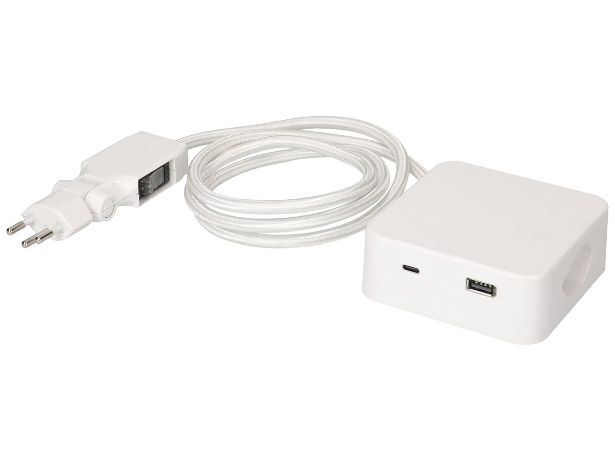 Mehrfachstecker MH Cube 3×T13 1×USB-A/1×USB-C ws Kabel 2m ws