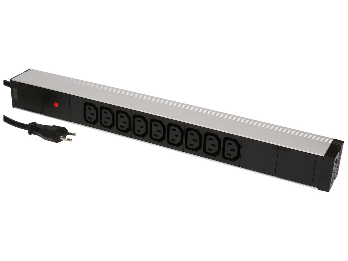 Mehrfachsteckdose PDU 19" MH maxCONNECT 9×C13 1HE Td 3×1.5mm² 1×T12 3m alu/sz