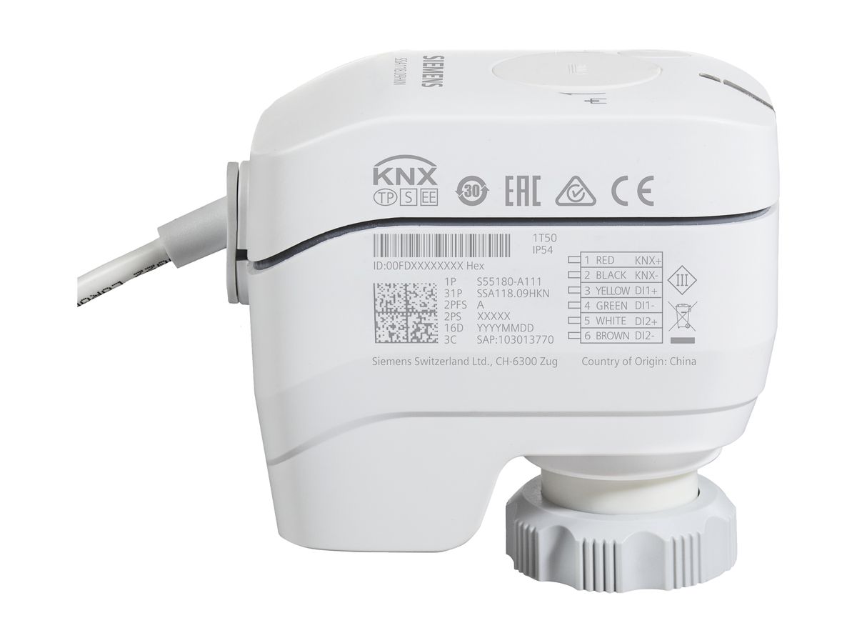 KNX-Stellantrieb Siemens SSA118.09HKN, 100N 1.2…6.5mm, M30×1.5, weiss