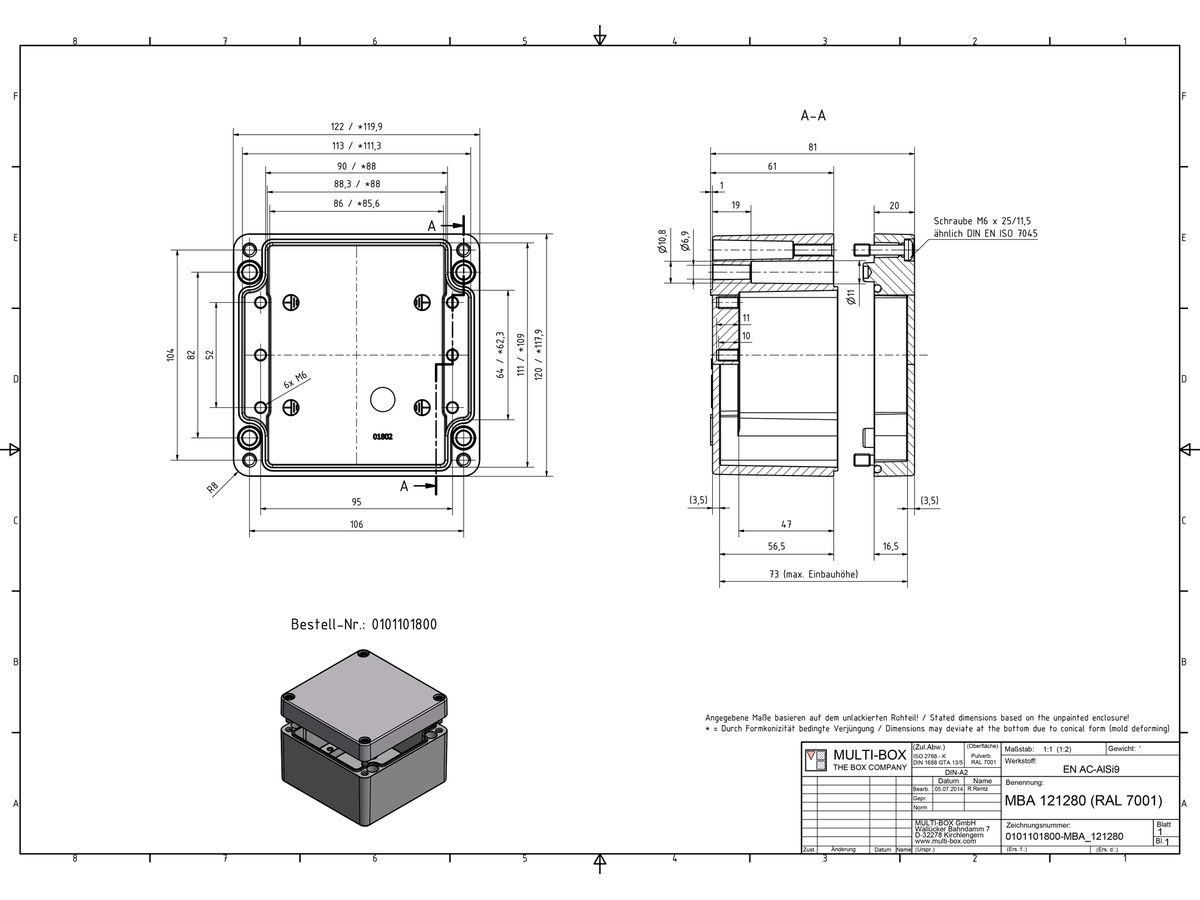 Aluminiumgehäuse SWIB ENSTO AG 120×122×81mm IP66 grau