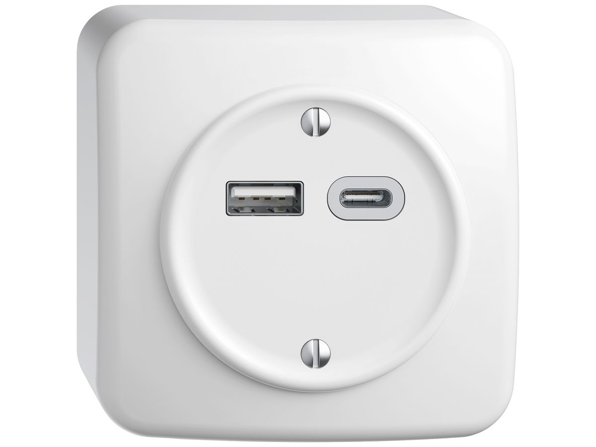AP-USB-Ladesteckdose STANDARDdue SNAPFIX® 230V AC 18W 1×USB TypA 1×USB TypC ws