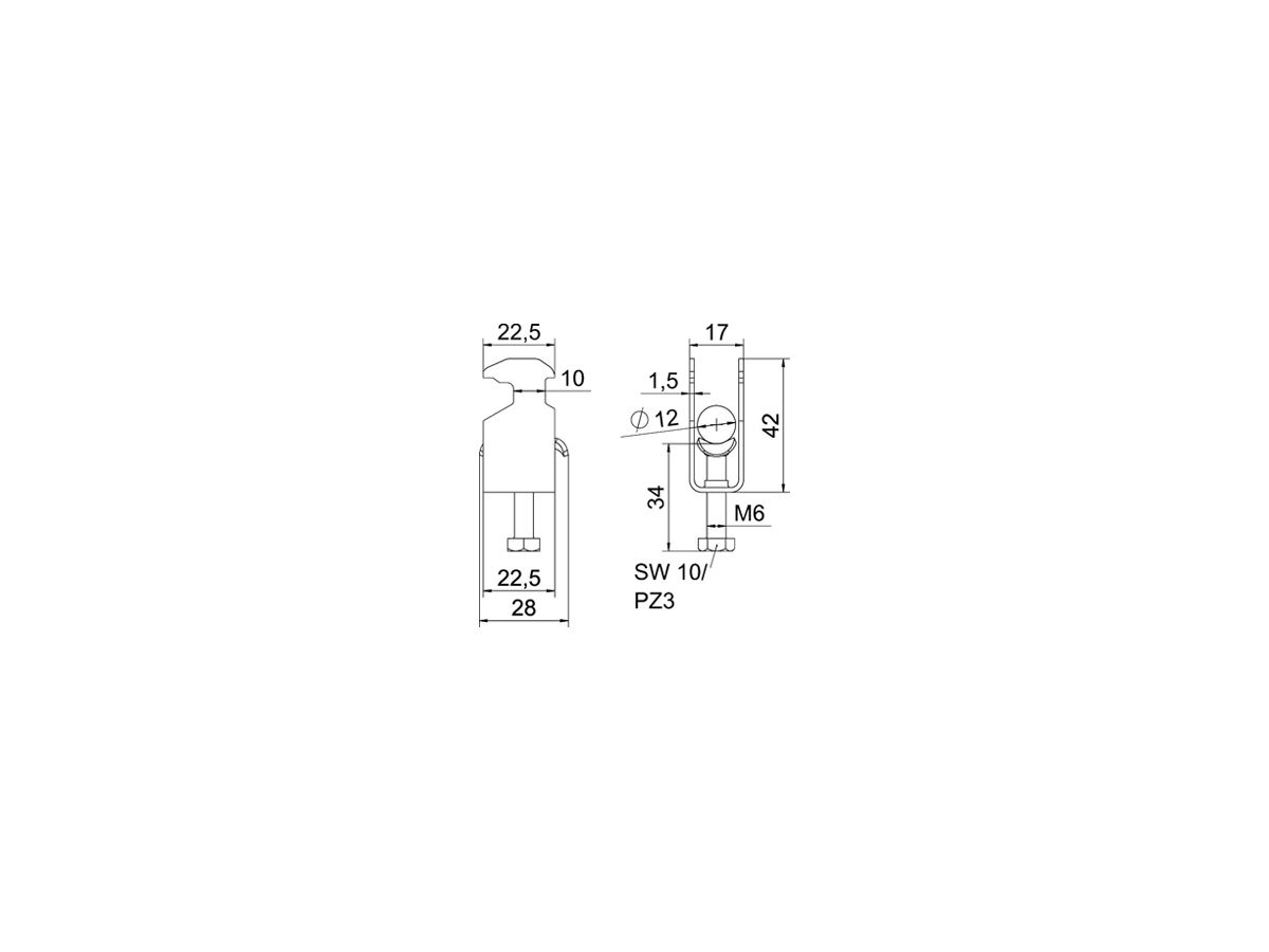 Schnellverleger BET 2056 H-Fuss Metall 8…12mm 1×Kabel A2 1.4301