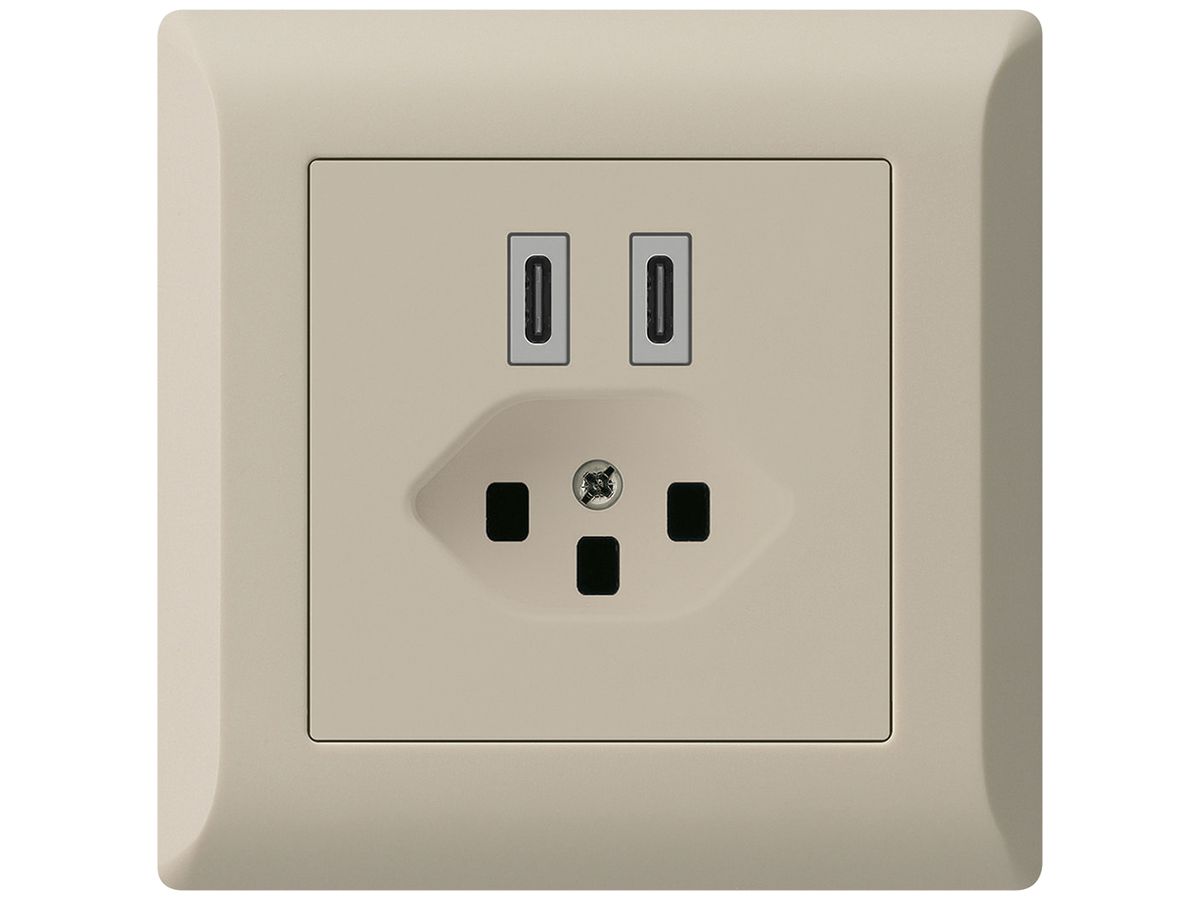 UP-USB-Ladesteckdose Hager kallysto.line C-C 20W+T23 5V 92×92mm beige